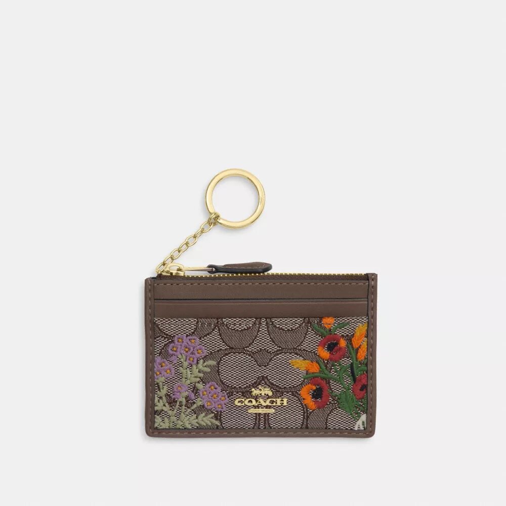 Mini Skinny Ausweishülle aus charakteristischem Jacquard mit Blumenstickerei