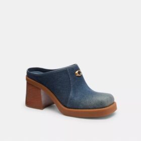 Mules mit Absatz und geformtem C-Logo in „Loved Denim“