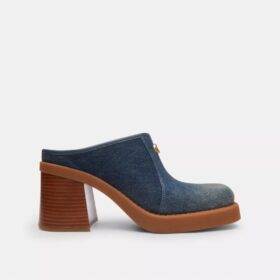Mules mit Absatz und geformtem C-Logo in „Loved Denim“