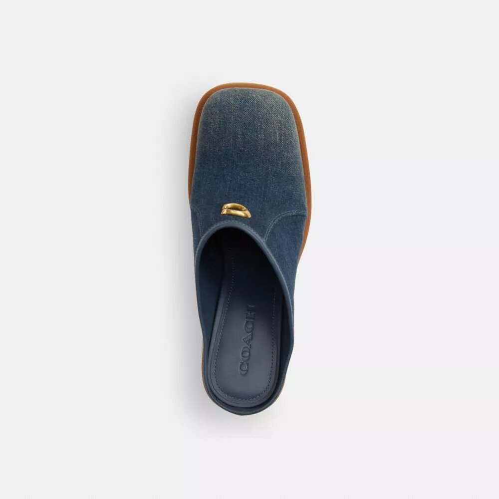 Mules mit Absatz und geformtem C-Logo in „Loved Denim“