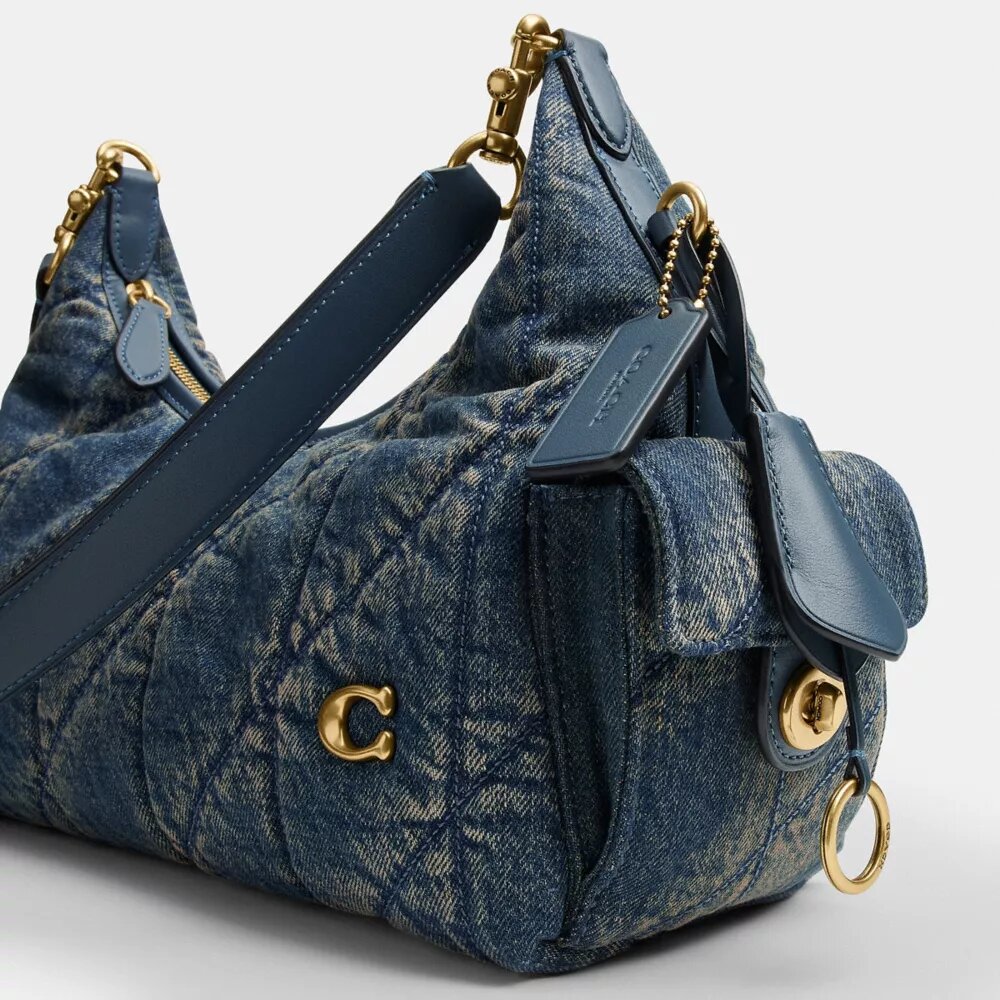 Pocket Juliet Tasche 30 aus regenerativer Baumwoll-Denim-Mischung mit Steppung