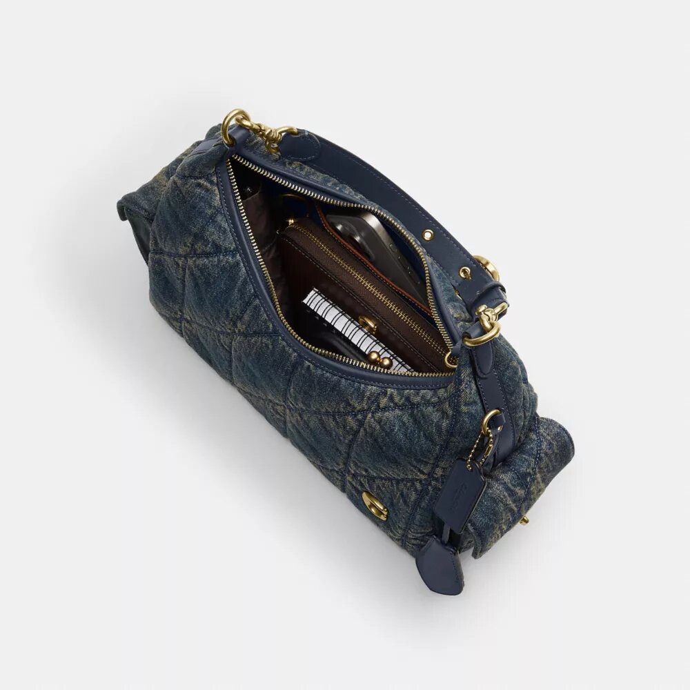 Pocket Juliet Tasche 30 aus regenerativer Baumwoll-Denim-Mischung mit Steppung