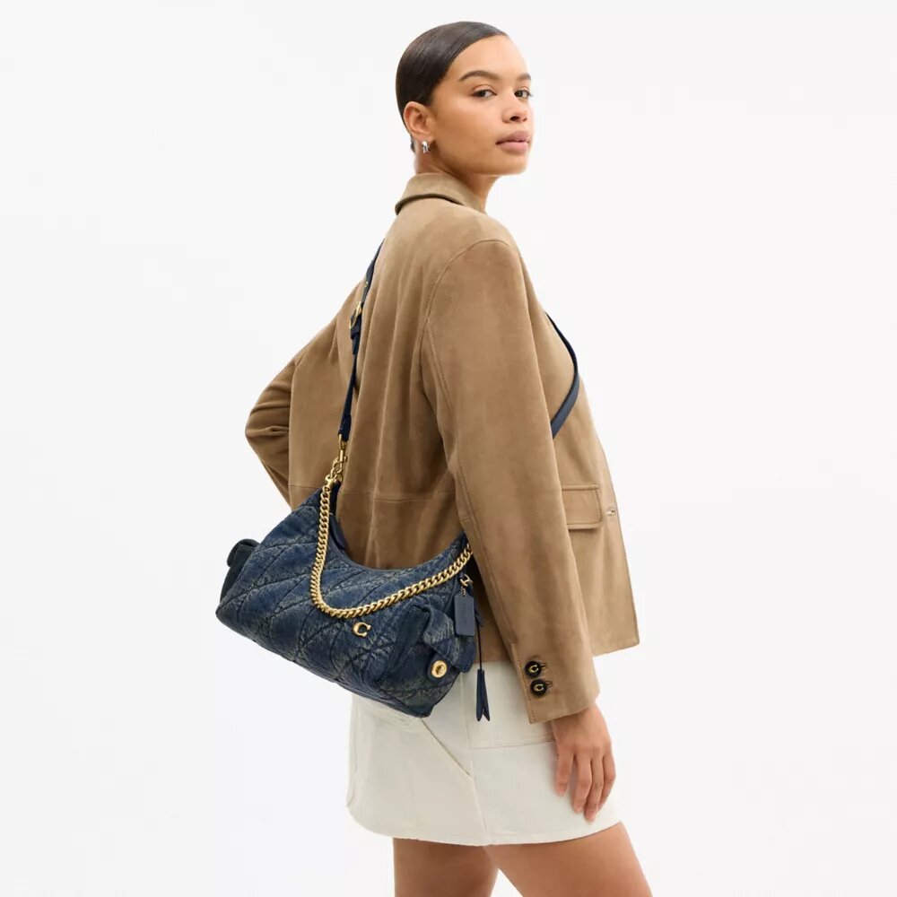 Pocket Juliet Tasche 30 aus regenerativer Baumwoll-Denim-Mischung mit Steppung
