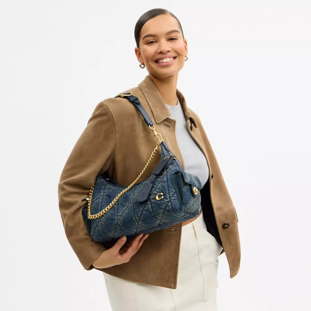 Pocket Juliet Tasche 30 aus regenerativer Baumwoll-Denim-Mischung mit Steppung