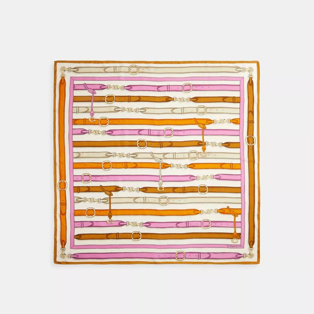 Quadratischer Seidenschal mit Taschenriemen-Print