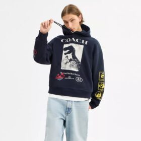 Relaxed-Fit-Kapuzenpullover mit Dinosaurier-Collage aus Bio-Baumwolle