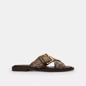 Sandalen mit gekreuzten Riemen und Schnalle aus charakteristischem Jacquard