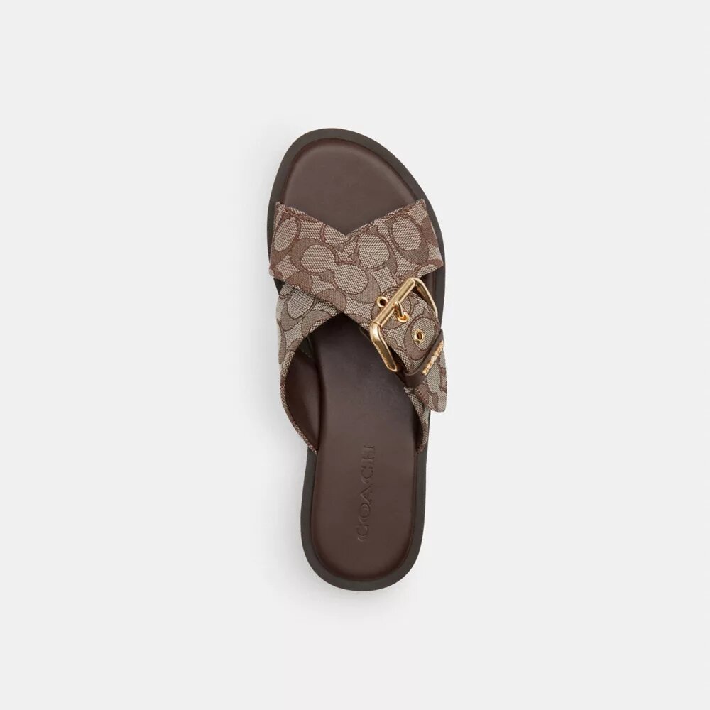 Sandalen mit gekreuzten Riemen und Schnalle aus charakteristischem Jacquard