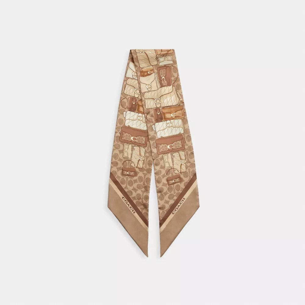 Schmaler Seidenschal mit „Stacked Tabby Bags“-Print