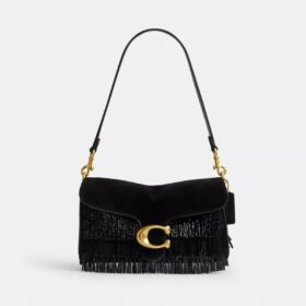 Tabby-Schultertasche 26 mit Kristallperlen-Fransen