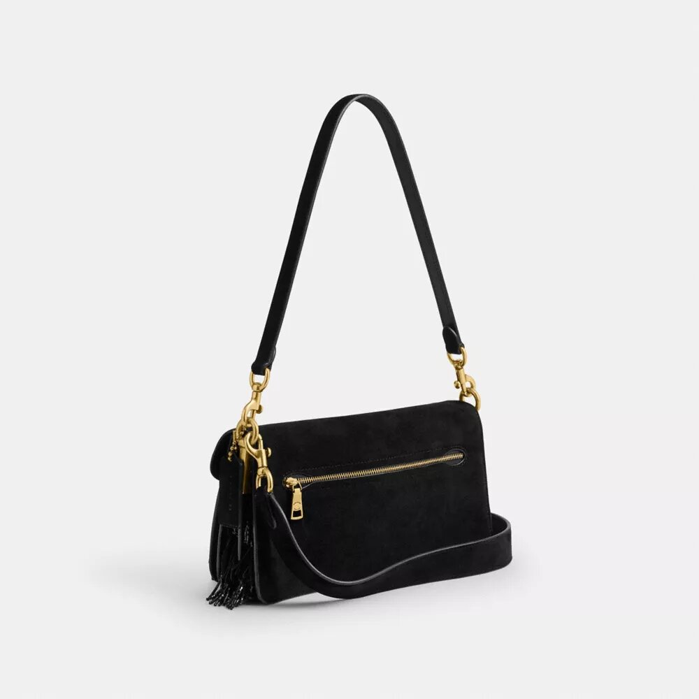 Tabby-Schultertasche 26 mit Kristallperlen-Fransen