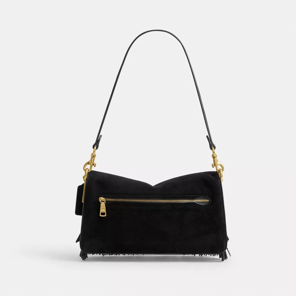 Tabby-Schultertasche 26 mit Kristallperlen-Fransen