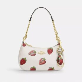 Taschenanhänger mit Karabinerhaken und Erdbeer-Print