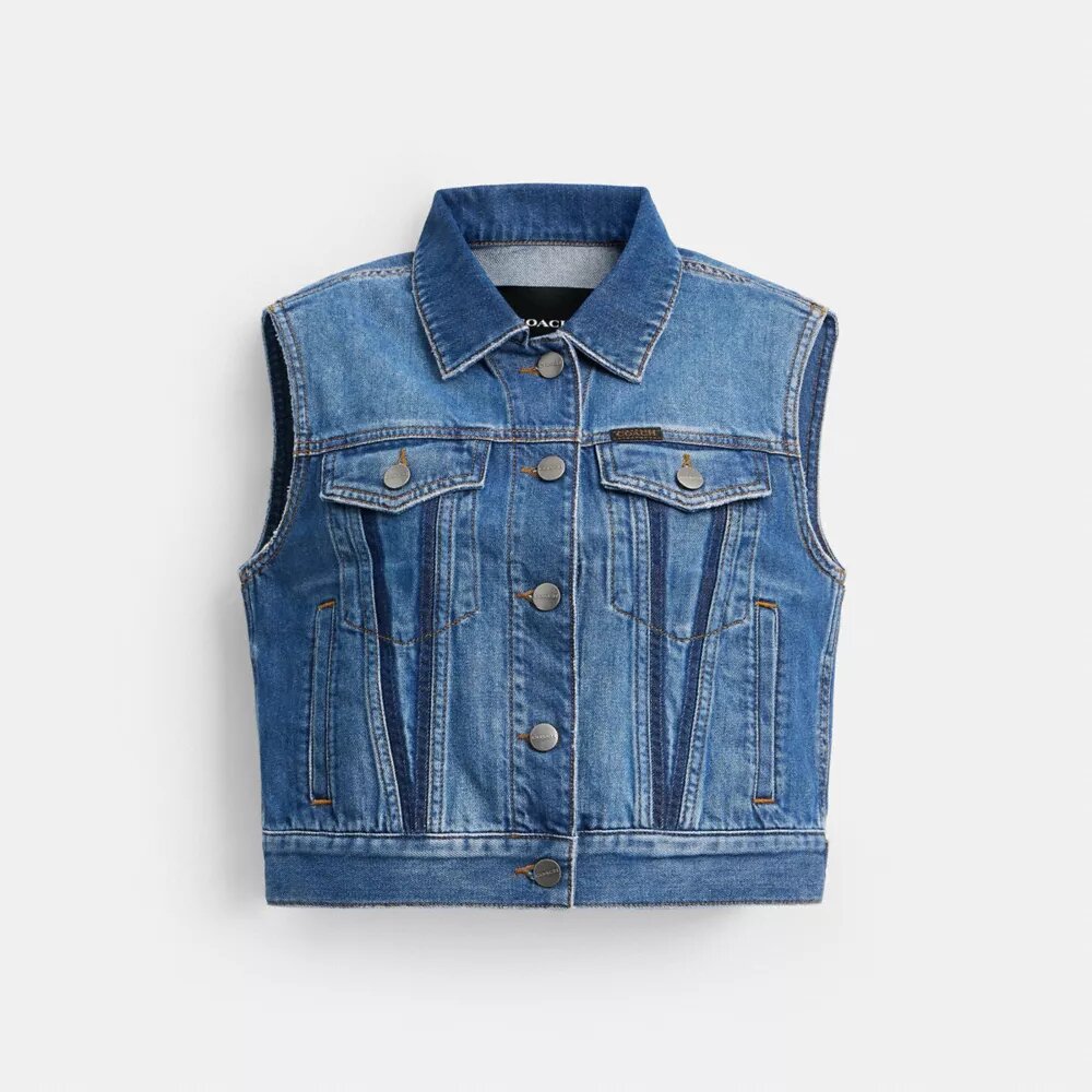 Weste aus geschrumpftem Denim im Workwear-Stil